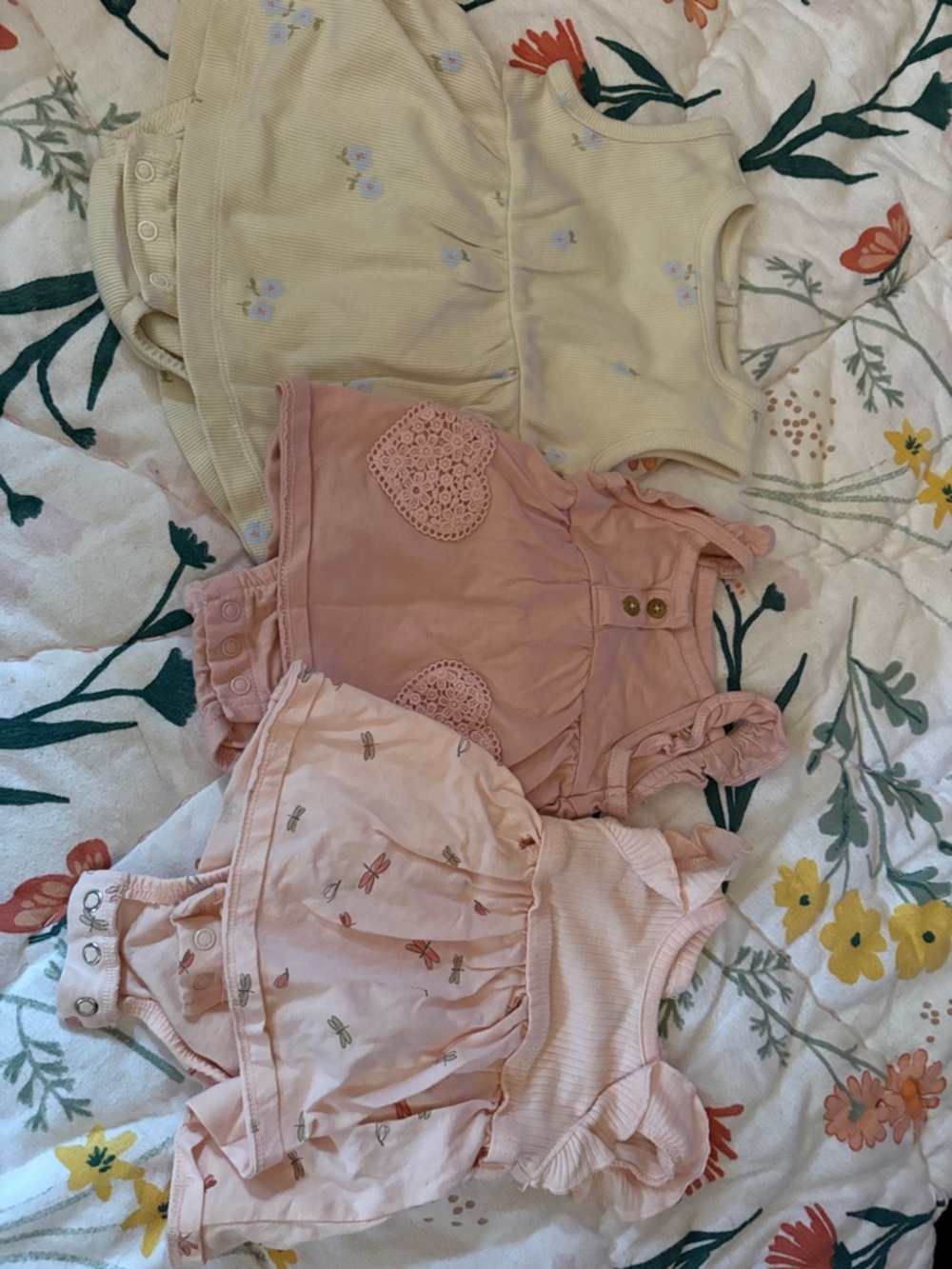 Mixed Baby Girl Romper and Dress Bundle in Pastel Pinks, Peach, Sage, Cream - Picture 2 of 5